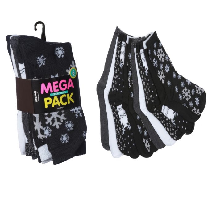 Tipitoe 2285330 Womens Snow Flake Print Crew Socks 6 per Pack - Case of 60
