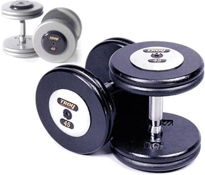 Troy Barbell HFDC-050C Pro-Style Dumbbells - Gray Plates And Chrome End Caps - 50 Pounds - Sold as Pairs