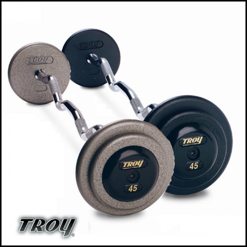 Troy Barbell HZB-065R Pro-Style Fix Curl Barbell - Gray Plates And Rubber End Caps - 65 Pounds