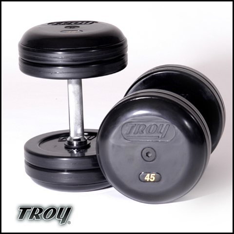 Troy Barbell RUFDC-035R Rubber Encased Pro-Style Dumbbells With Rubber End Cap - 35 Pounds - sold as pairs