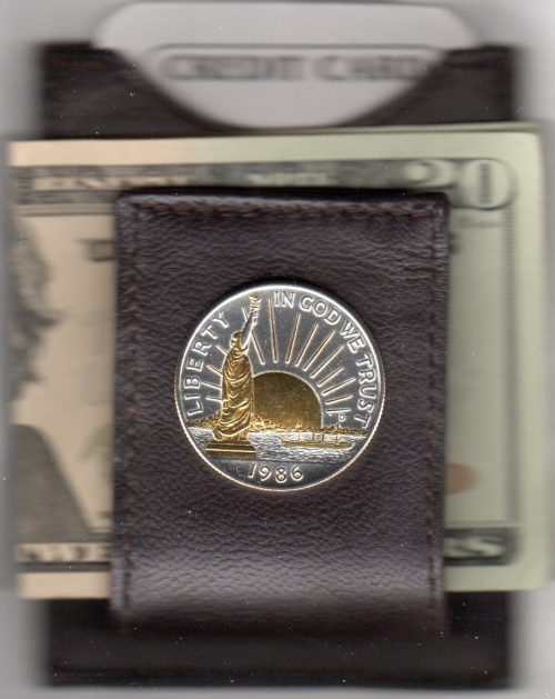 U.S. Statue of Liberty Half Dollar (1986) Two Tone Coin Folding Money Clip with Silver Highlights