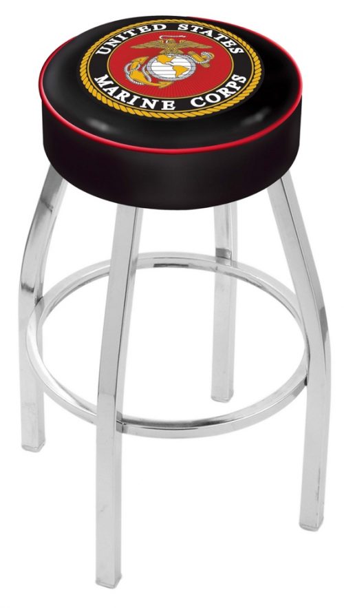 US Marines (L8C1) 25" Tall Logo Bar Stool by Holland Bar Stool Company (with Single Ring Swivel Chrome Solid Welded Base)