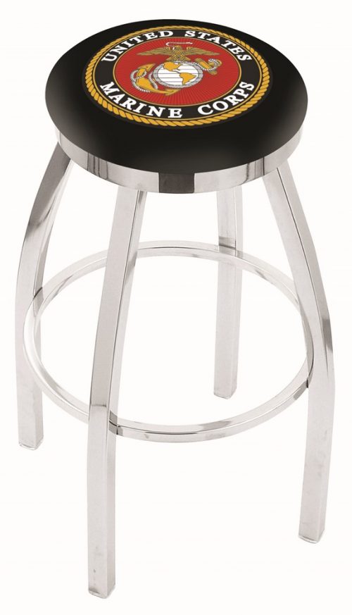 US Marines (L8C2C) 25" Tall Logo Bar Stool by Holland Bar Stool Company (with Single Ring Swivel Chrome Solid Welded Base)