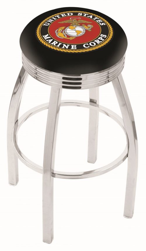 US Marines (L8C3C) 25" Tall Logo Bar Stool by Holland Bar Stool Company (with Single Ring Swivel Chrome Solid Welded Base)
