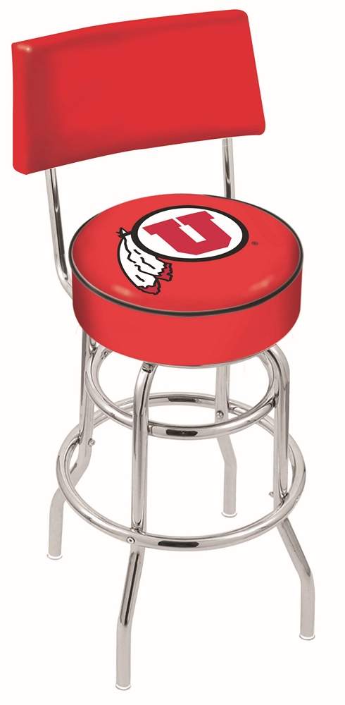 Utah Utes (L7C4) 30" Tall Logo Bar Stool by Holland Bar Stool Company (with Double Ring Swivel Chrome Base and Chair Seat Back)