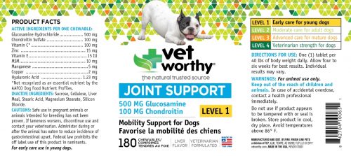 Vet Worthy 0065-1 Joint Support Level 1 Chewable 180 Count - Pack of 2