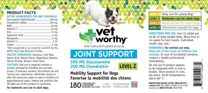 Vet Worthy 0068-2 Joint Support Level 2 Chewable 180 Count - Pack of 2