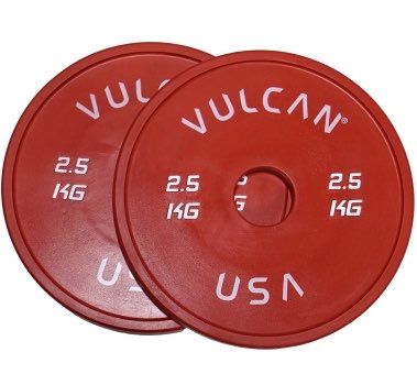 Vulcan 2.5-KGREDRUBBER-WS 2.5 kg V-Lock Olympic Weightlifting Rubber Discs Pairs