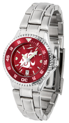 Washington State Cougars Competitor AnoChrome Ladies Watch with Steel Band and Colored Bezel