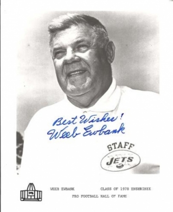 Weeb Ewbank Autographed New York Jets 8" x 10" Photograph Hall of Famer (Unframed)