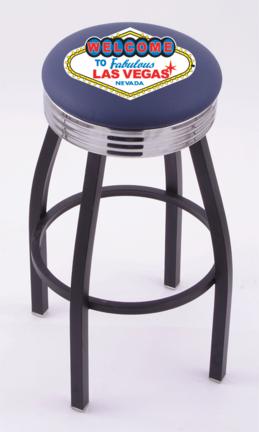 Welcome to Las Vegas" (L8B3C) 25" Tall Logo Bar Stool by Holland Bar Stool Company (with Single Ring Swivel Black Solid Welded Base)