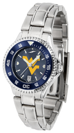 West Virginia Mountaineers Competitor AnoChrome Ladies Watch with Steel Band and Colored Bezel