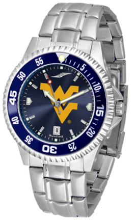 West Virginia Mountaineers Competitor AnoChrome Men's Watch with Steel Band and Colored Bezel