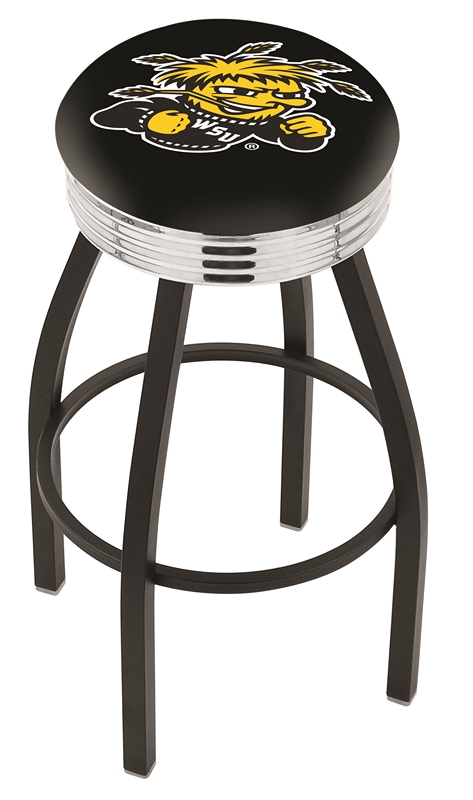 Wichita State Shockers (L8B3C) 25" Tall Logo Bar Stool by Holland Bar Stool Company (with Single Ring Swivel Black Solid Welded Base)