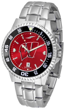 Wisconsin Badgers Competitor AnoChrome Men's Watch with Steel Band and Colored Bezel