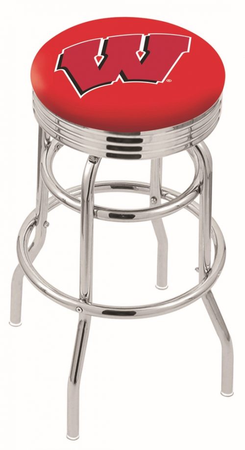 Wisconsin Badgers (L7C3C) 25" Tall Logo Bar Stool by Holland Bar Stool Company (with Double Ring Swivel Chrome Base)