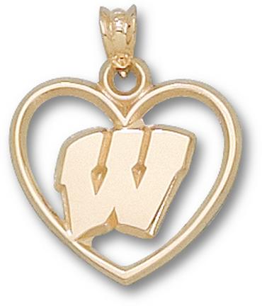Wisconsin Badgers "W" Heart Pendant - 10KT Gold Jewelry