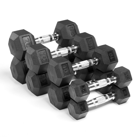 Xmark Fitness XM-3301-520-B Premium Quality 4 Pair Rubber Coated Hex Dumbbells Set 100 lbs