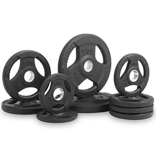 Xmark Fitness XM-3377-BAL-95 Premium Quality Premium Quality Rubber Coated Tri-Grip Olympic Plate Weights Set - 95 lbs