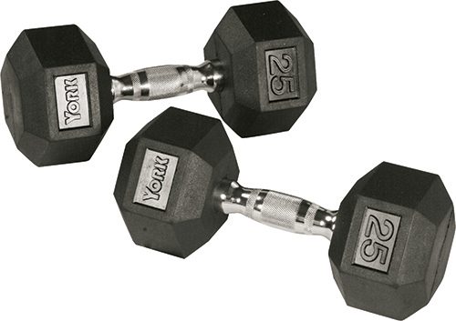 York Barbell 34055 Rubber Hex Dumbbell with Chrome Ergo Handle - 15 lbs