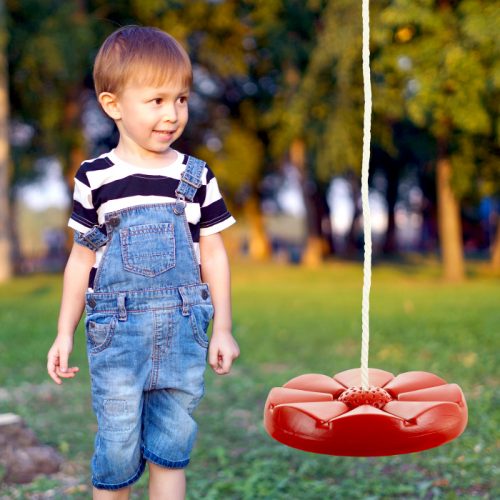Hey Play M350064 Plastic Round Seat Disc Swing with Adjustable Nylon Hanging Rope Red
