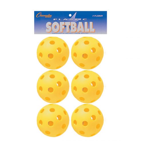 Champion Sports PLSB6R Plastic Softball Yellow - Set of 6