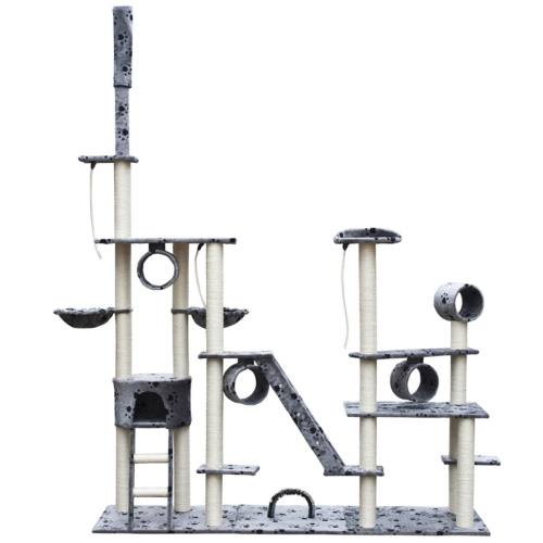 Online Gym Shop CB17636 Cat Tree Deluxe with Paw Prints Plush Gray - 90 - 102 in.
