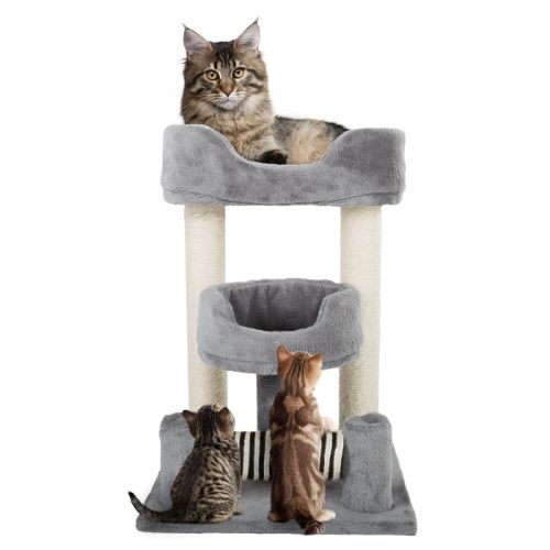 Petmaker M320262 23 in. 3 Tier Cat Tree Plush Multi-Level Cat Tower with Sisal Scratching Posts & Perch Style Beds for Cats & Kittens